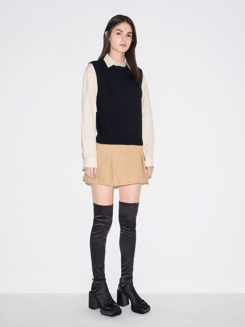 ψηλεσ μποτεσ Charles And Keith Lucile Satin Thigh μαυρα | 72635-JBQR