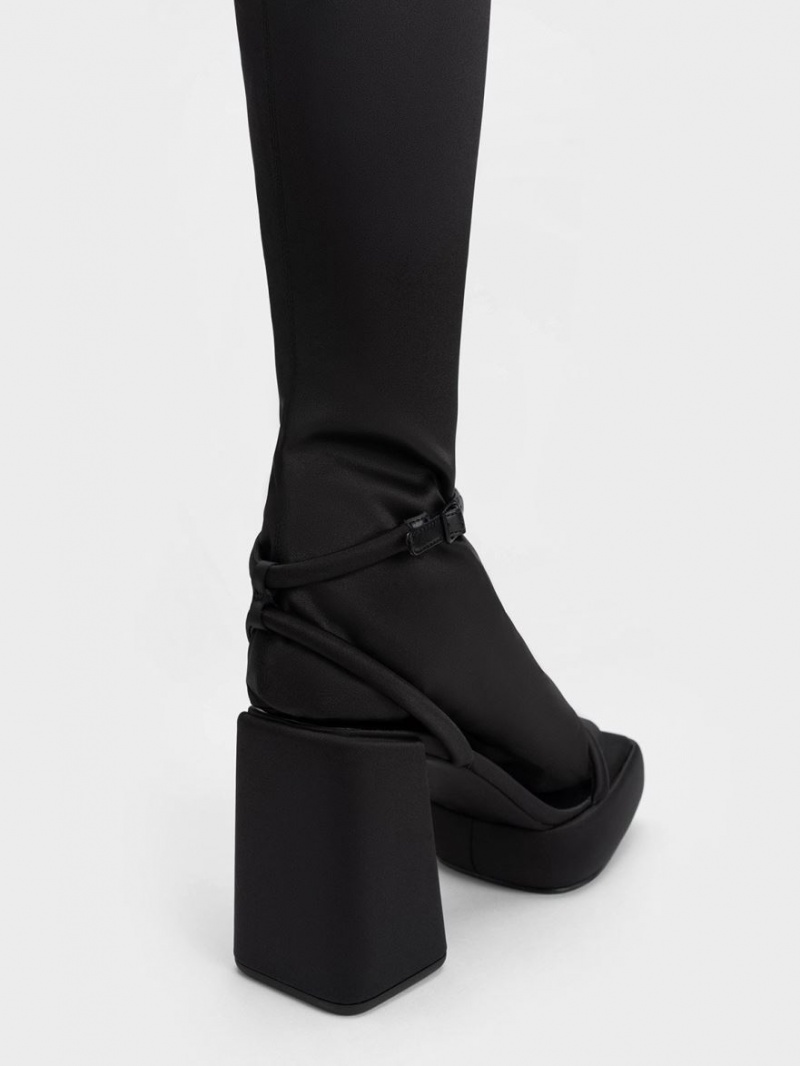 ψηλεσ μποτεσ Charles And Keith Lucile Satin Thigh μαυρα | 72635-JBQR