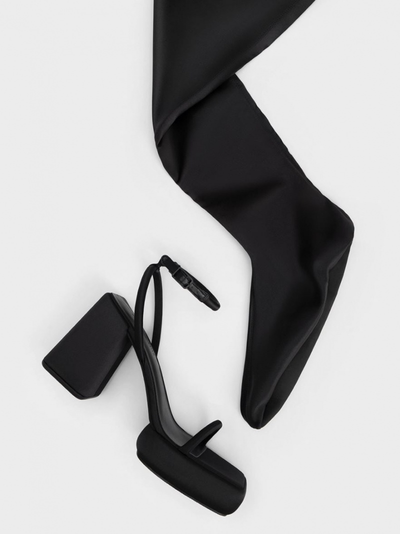 ψηλεσ μποτεσ Charles And Keith Lucile Satin Thigh μαυρα | 72635-JBQR