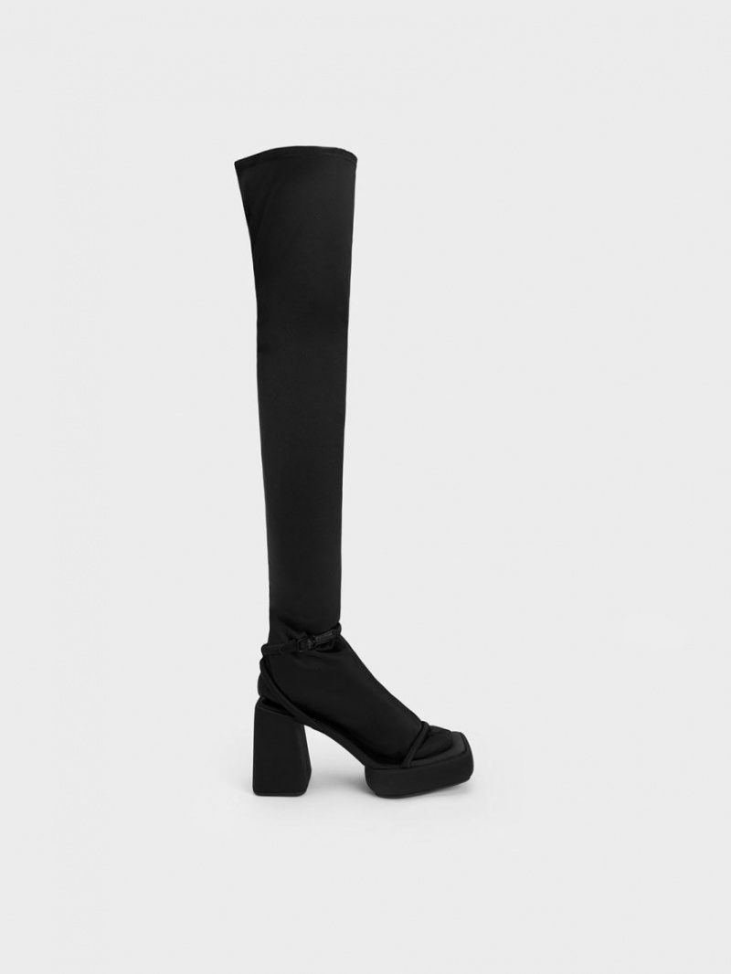 ψηλεσ μποτεσ Charles And Keith Lucile Satin Thigh μαυρα | 72635-JBQR