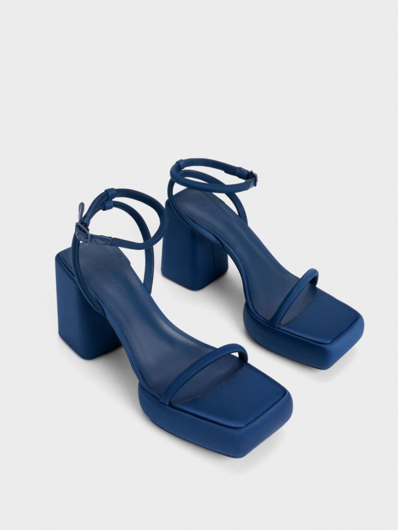 Πεδιλα Πλατφορμεσ Charles And Keith Lucile Satin σκούρο μπλε | 18326-GXCA
