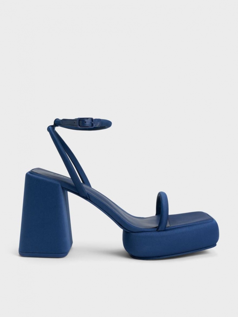 Πεδιλα Πλατφορμεσ Charles And Keith Lucile Satin σκούρο μπλε | 18326-GXCA