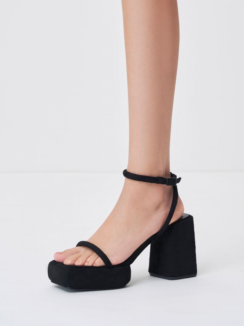 μποτα πλατφορμα Charles And Keith Lucile Textured Calf μαυρα | 04213-NWYX