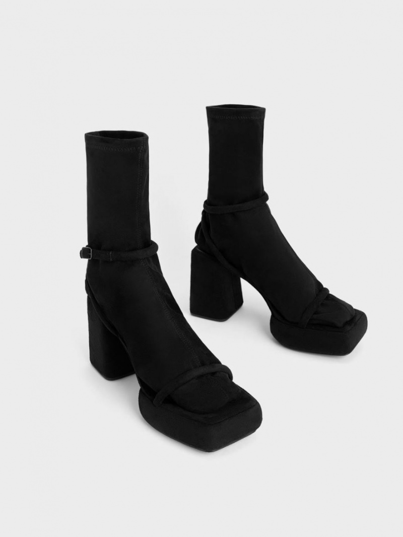 μποτα πλατφορμα Charles And Keith Lucile Textured Calf μαυρα | 04213-NWYX