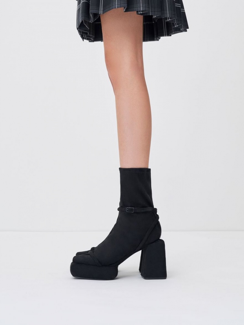 μποτα πλατφορμα Charles And Keith Lucile Textured Calf μαυρα | 04213-NWYX