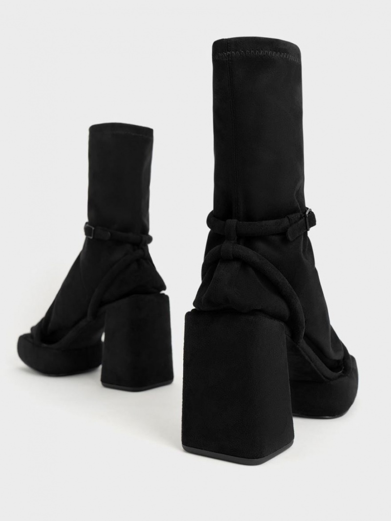μποτα πλατφορμα Charles And Keith Lucile Textured Calf μαυρα | 04213-NWYX