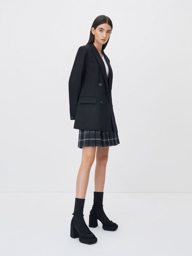 μποτα πλατφορμα Charles And Keith Lucile Textured Calf μαυρα | 04213-NWYX