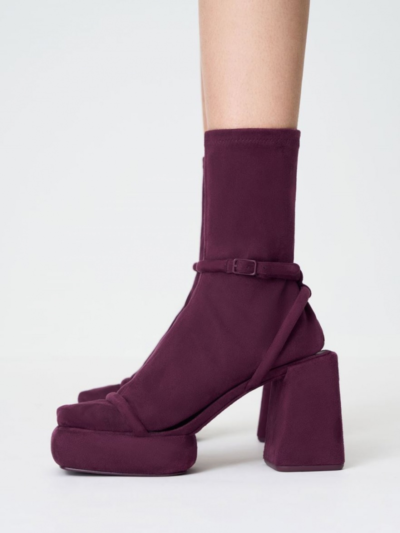 μποτα πλατφορμα Charles And Keith Lucile Textured Calf μπορντο | 02678-SQNJ