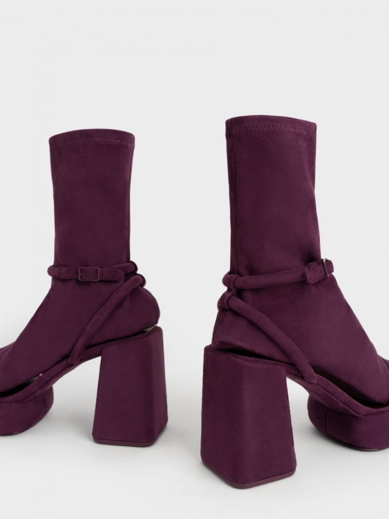 μποτα πλατφορμα Charles And Keith Lucile Textured Calf μπορντο | 02678-SQNJ