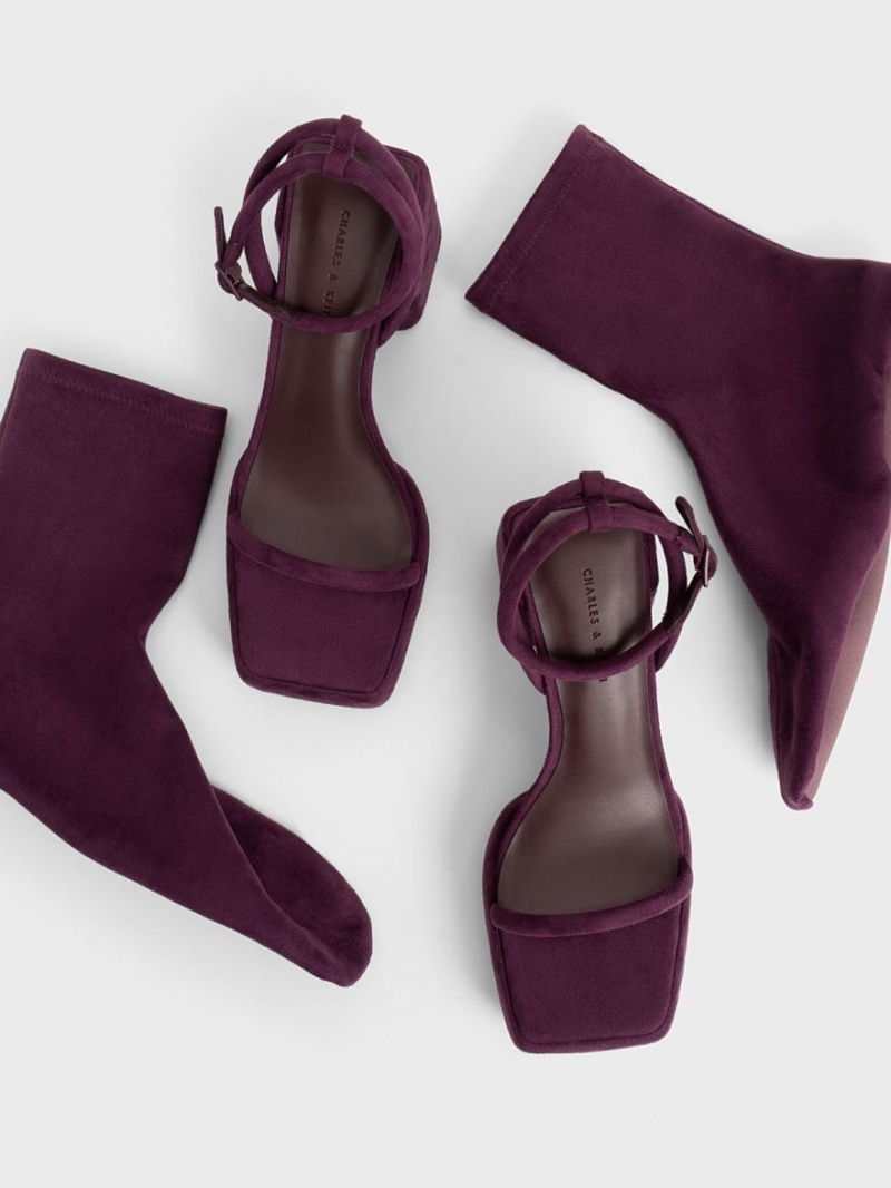 μποτα πλατφορμα Charles And Keith Lucile Textured Calf μπορντο | 02678-SQNJ