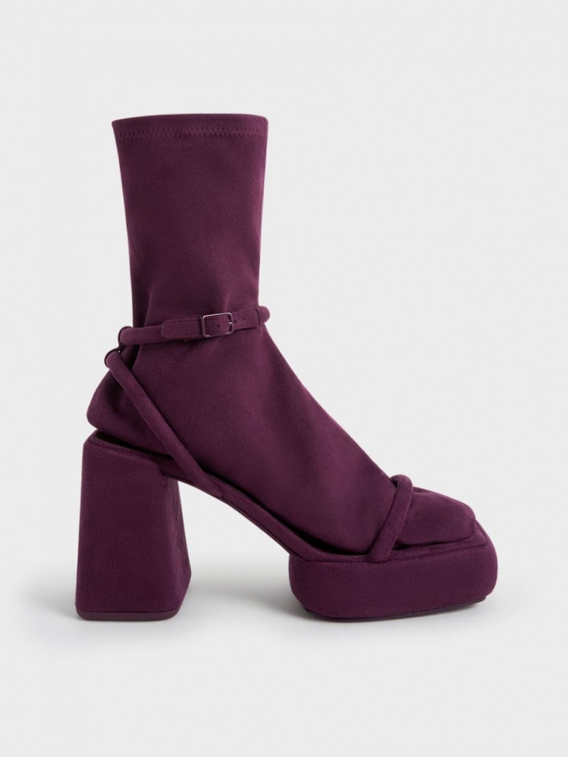 μποτα πλατφορμα Charles And Keith Lucile Textured Calf μπορντο | 02678-SQNJ