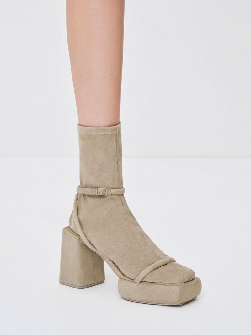 μποτα πλατφορμα Charles And Keith Lucile Textured Calf Μπεζ | 47206-FQBJ