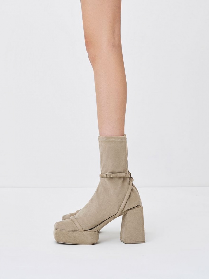 μποτα πλατφορμα Charles And Keith Lucile Textured Calf Μπεζ | 47206-FQBJ