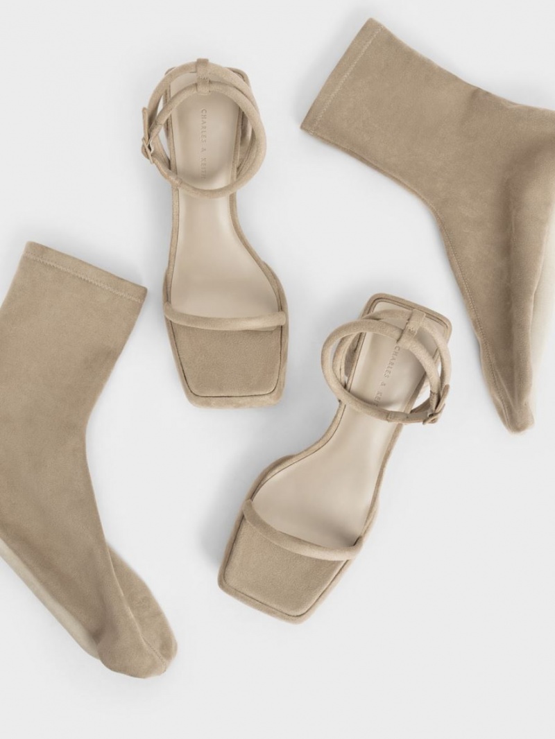 μποτα πλατφορμα Charles And Keith Lucile Textured Calf Μπεζ | 47206-FQBJ