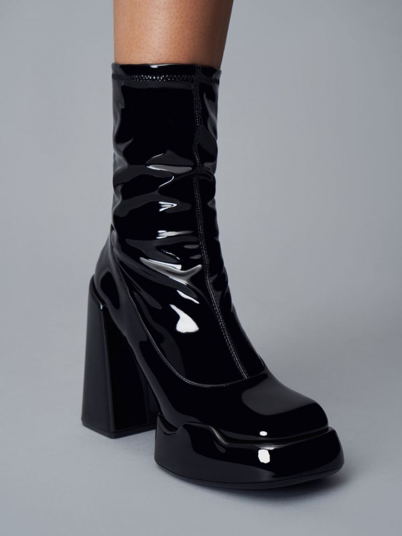 μποτεσ τακουνια Charles And Keith Lula λουστρινι Block μαυρα | 04869-HCBG