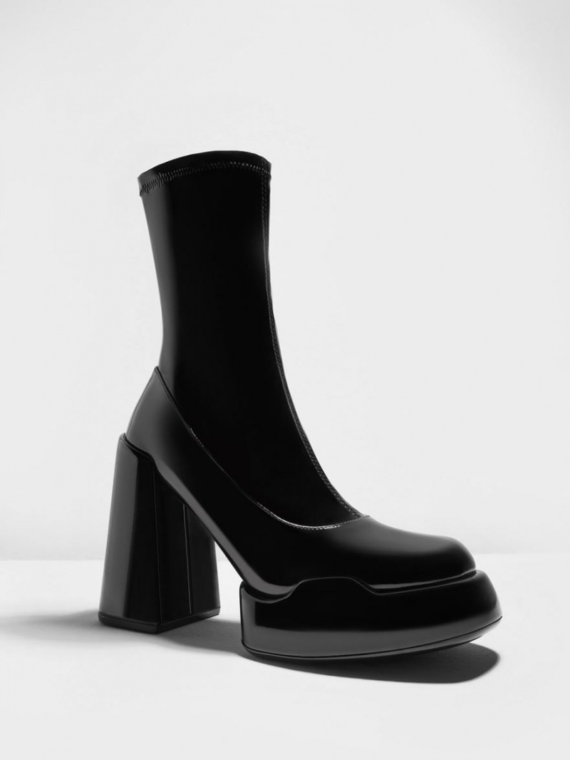 μποτεσ τακουνια Charles And Keith Lula λουστρινι Block μαυρα | 04869-HCBG