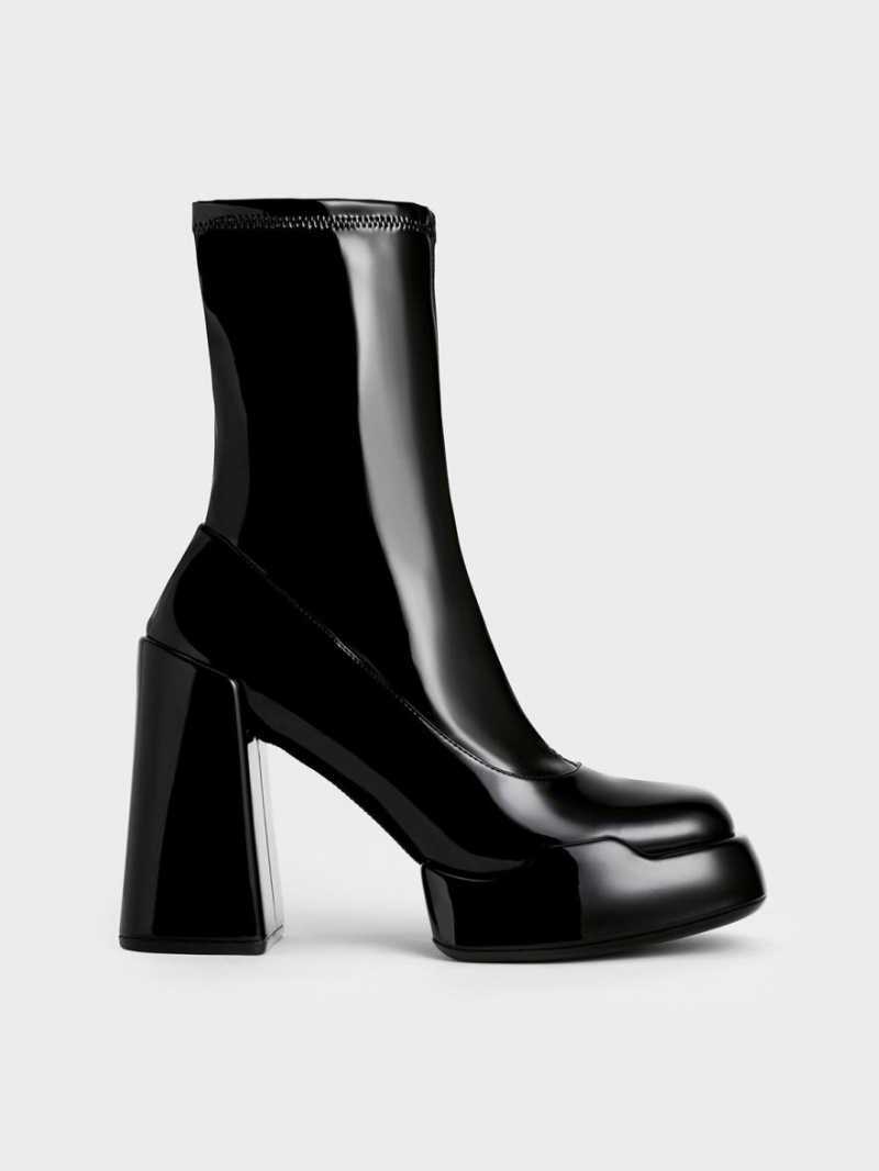 μποτεσ τακουνια Charles And Keith Lula λουστρινι Block μαυρα | 04869-HCBG