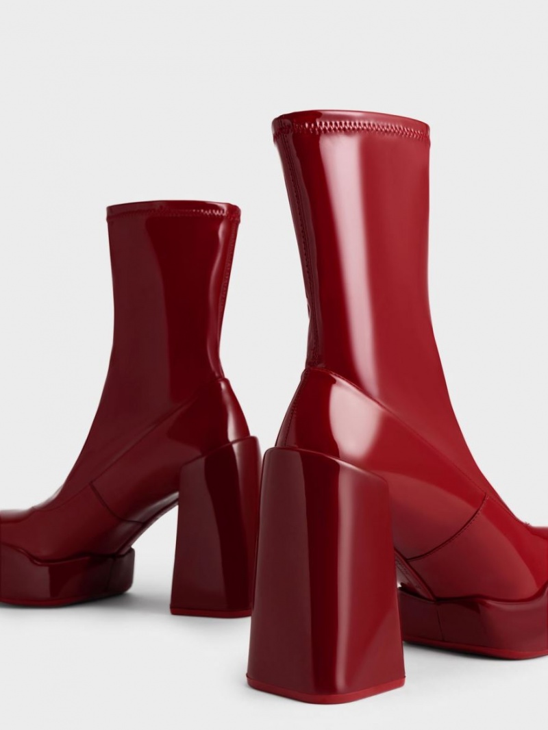 μποτεσ τακουνια Charles And Keith Lula λουστρινι Block κοκκινα | 26953-TGUS