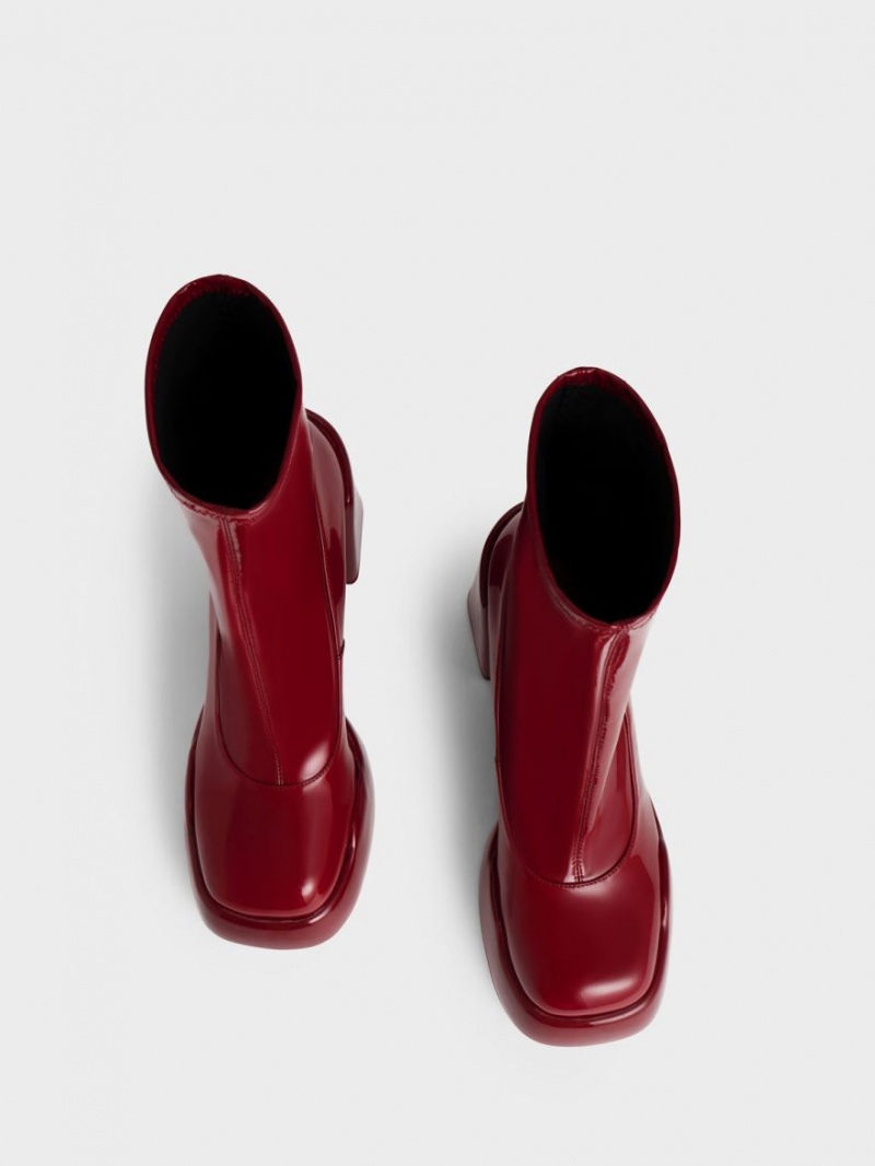 μποτεσ τακουνια Charles And Keith Lula λουστρινι Block κοκκινα | 26953-TGUS