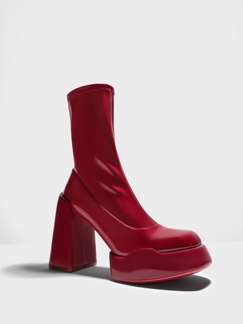 μποτεσ τακουνια Charles And Keith Lula λουστρινι Block κοκκινα | 26953-TGUS