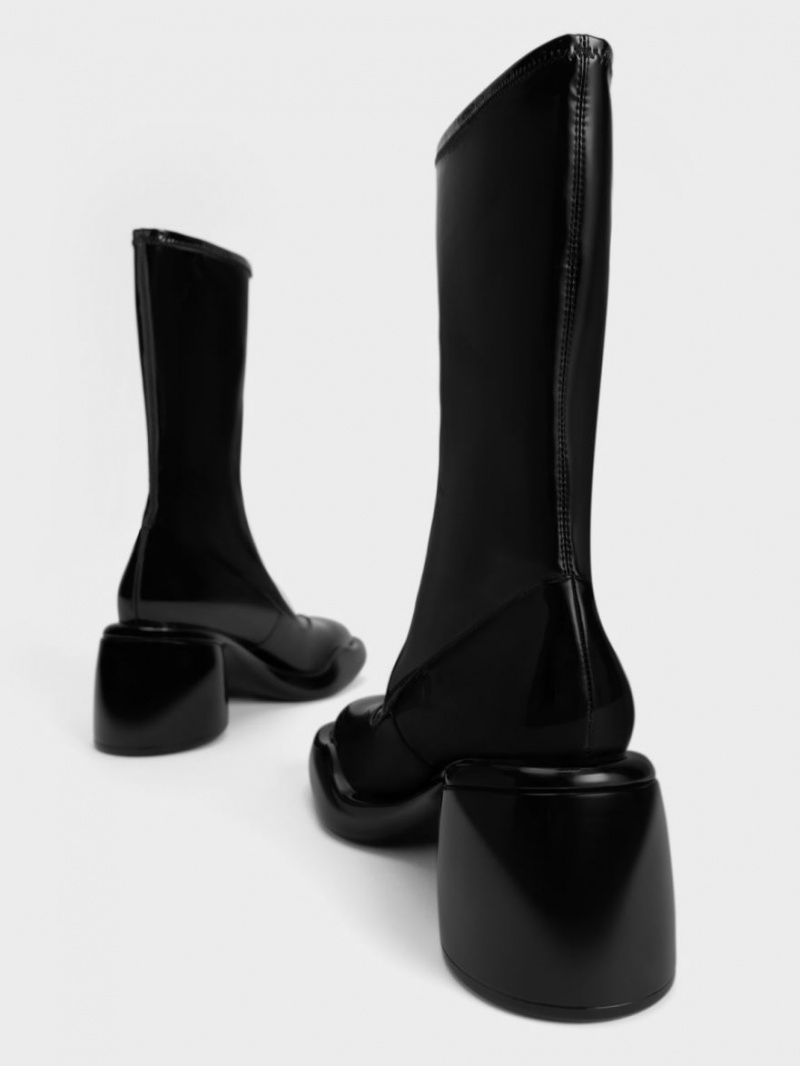 μποτεσ τακουνια Charles And Keith Lula λουστρινι Χοντρός Calf μαυρα | 06514-LQZG