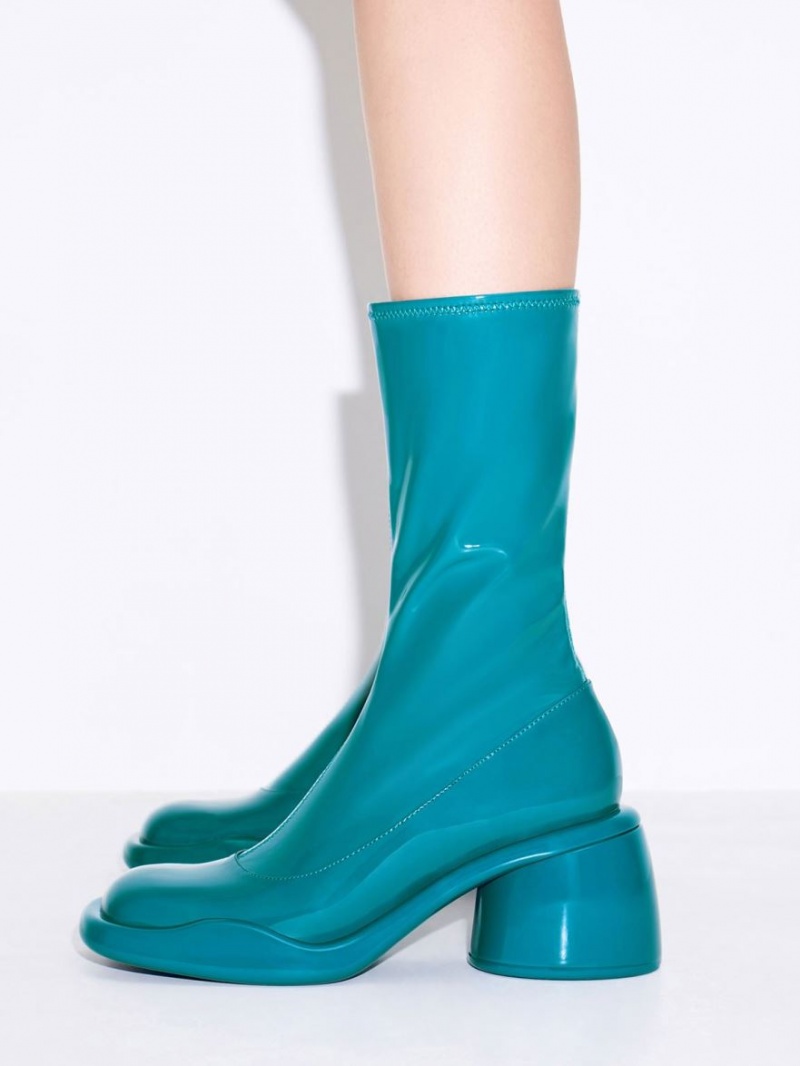 μποτεσ τακουνια Charles And Keith Lula λουστρινι Χοντρός Calf τυρκουάζ | 24570-XKOR