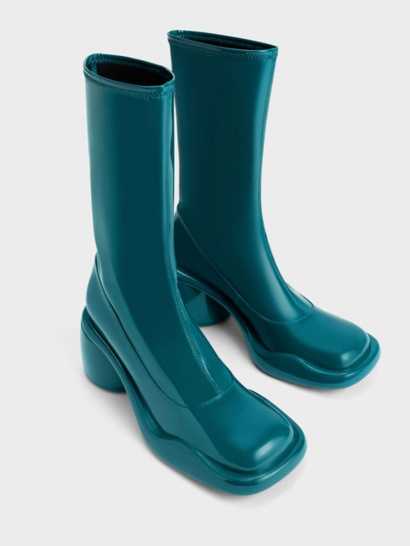 μποτεσ τακουνια Charles And Keith Lula λουστρινι Χοντρός Calf τυρκουάζ | 24570-XKOR