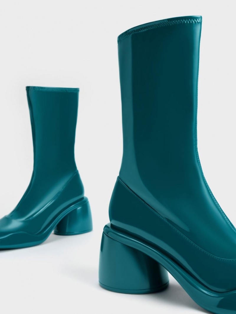 μποτεσ τακουνια Charles And Keith Lula λουστρινι Χοντρός Calf τυρκουάζ | 24570-XKOR