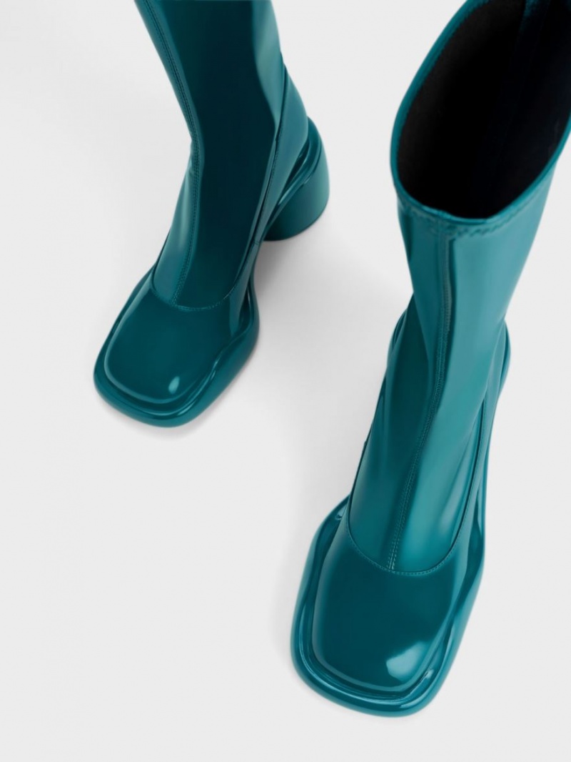 μποτεσ τακουνια Charles And Keith Lula λουστρινι Χοντρός Calf τυρκουάζ | 24570-XKOR