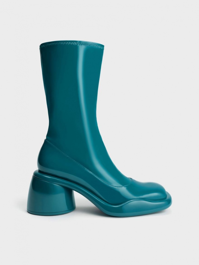 μποτεσ τακουνια Charles And Keith Lula λουστρινι Χοντρός Calf τυρκουάζ | 24570-XKOR