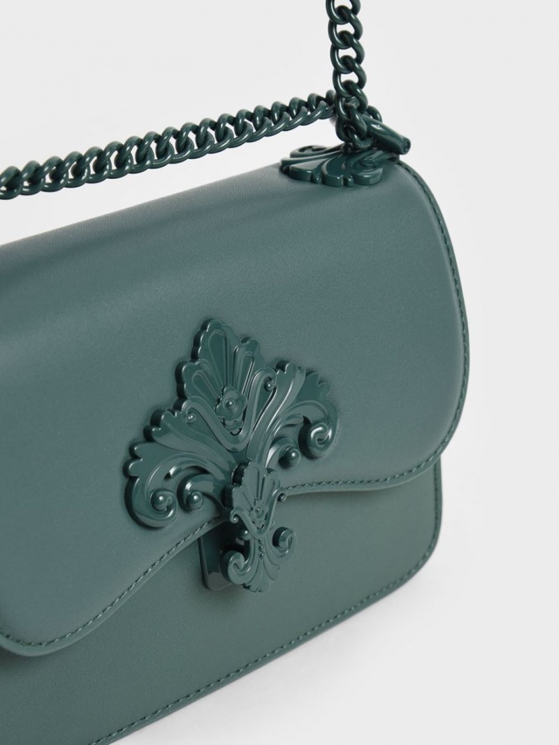 τσάντεσ χιαστί Charles And Keith Meriah Chain λουρακια τυρκουάζ | 25074-VAIF