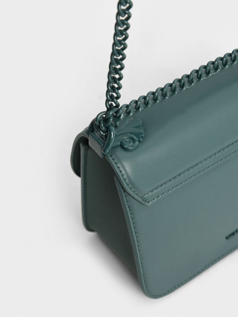 τσάντεσ χιαστί Charles And Keith Meriah Chain λουρακια τυρκουάζ | 25074-VAIF