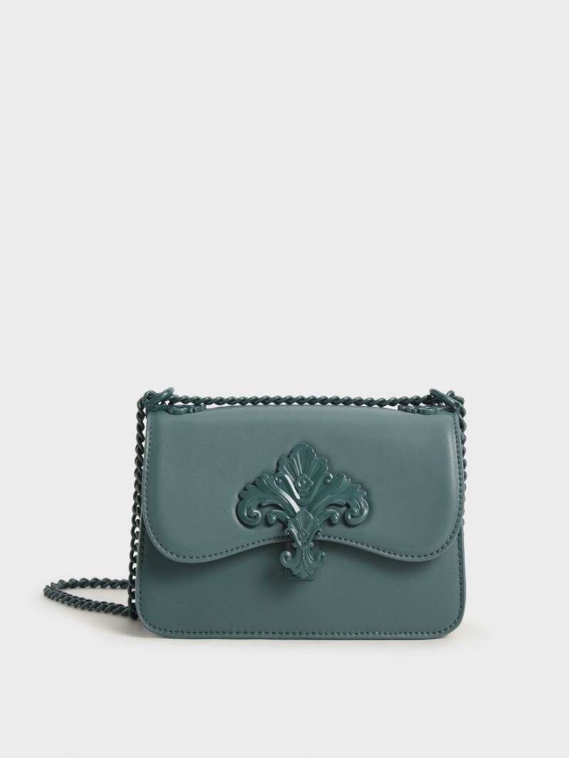 τσάντεσ χιαστί Charles And Keith Meriah Chain λουρακια τυρκουάζ | 25074-VAIF
