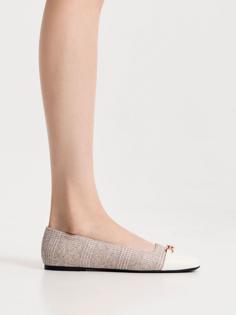 Παπουτσια Μπαλαρινεσ Charles And Keith Metallic Accent Checkered γκρι | 43672-DVCG