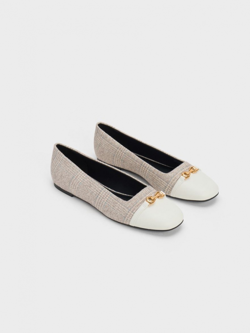 Παπουτσια Μπαλαρινεσ Charles And Keith Metallic Accent Checkered γκρι | 43672-DVCG