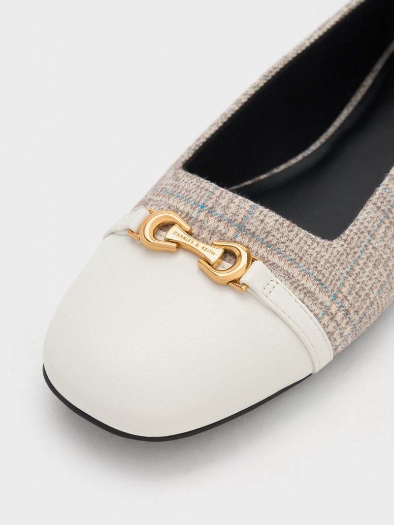 Παπουτσια Μπαλαρινεσ Charles And Keith Metallic Accent Checkered γκρι | 43672-DVCG