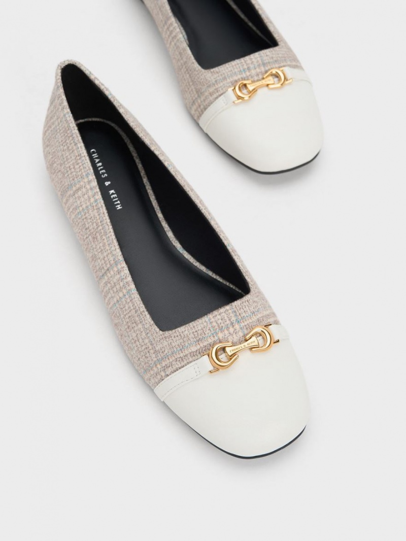 Παπουτσια Μπαλαρινεσ Charles And Keith Metallic Accent Checkered γκρι | 43672-DVCG