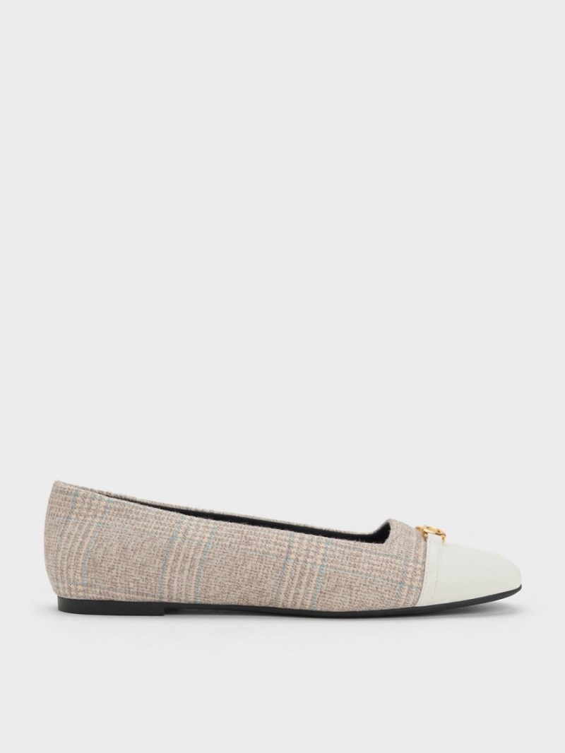 Παπουτσια Μπαλαρινεσ Charles And Keith Metallic Accent Checkered γκρι | 43672-DVCG