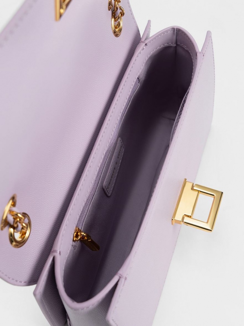 τσάντεσ ώμου Charles And Keith Metallic Accent Front Flap μωβ | 38452-JSNP