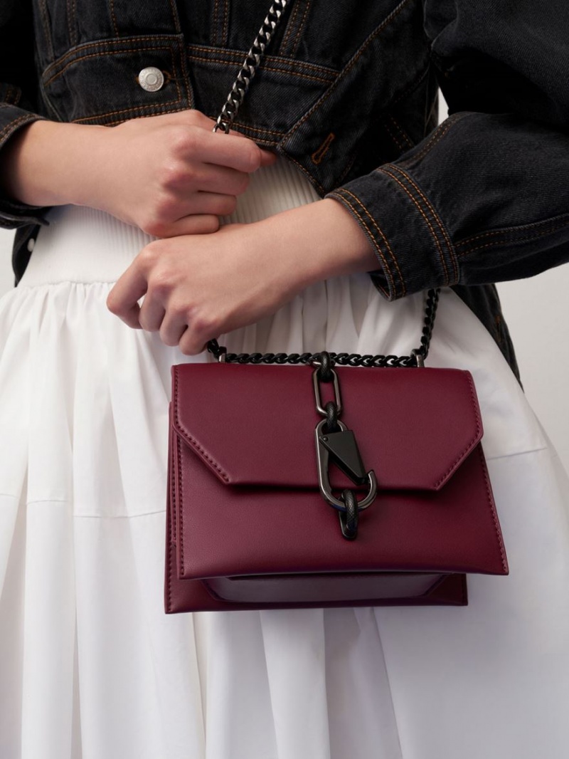 τσάντεσ χιαστί Charles And Keith Metallic Accent Turn-Lock μπορντο | 58132-WDCE