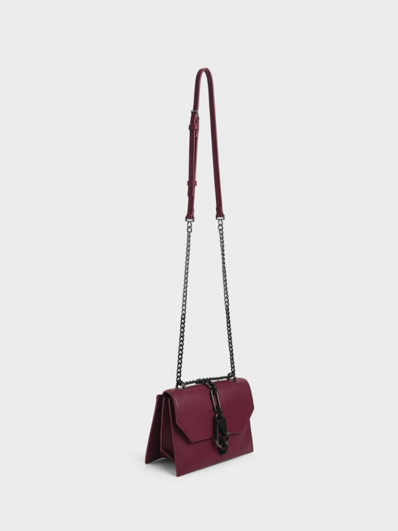 τσάντεσ χιαστί Charles And Keith Metallic Accent Turn-Lock μπορντο | 58132-WDCE