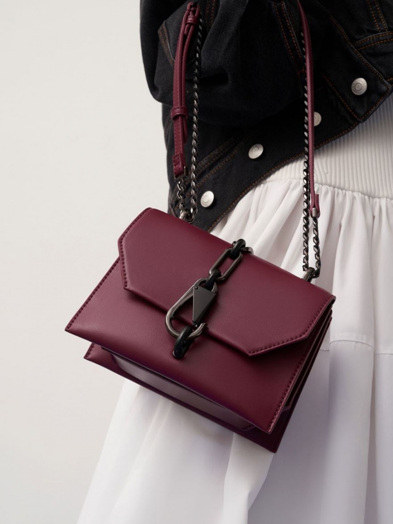 τσάντεσ χιαστί Charles And Keith Metallic Accent Turn-Lock μπορντο | 58132-WDCE