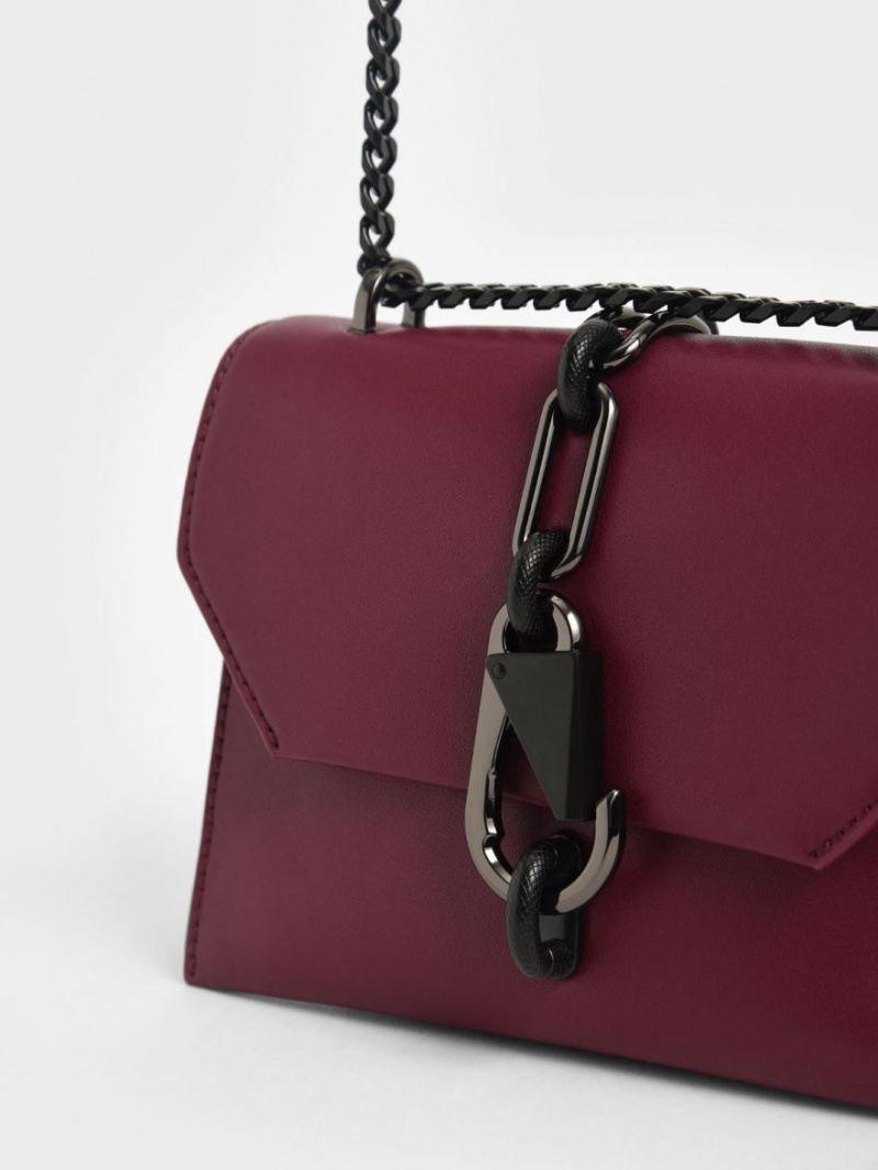 τσάντεσ χιαστί Charles And Keith Metallic Accent Turn-Lock μπορντο | 58132-WDCE