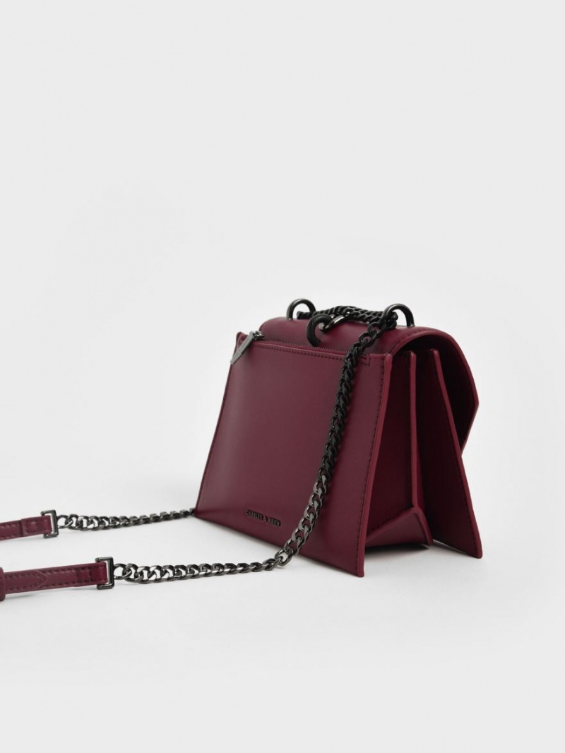 τσάντεσ χιαστί Charles And Keith Metallic Accent Turn-Lock μπορντο | 58132-WDCE