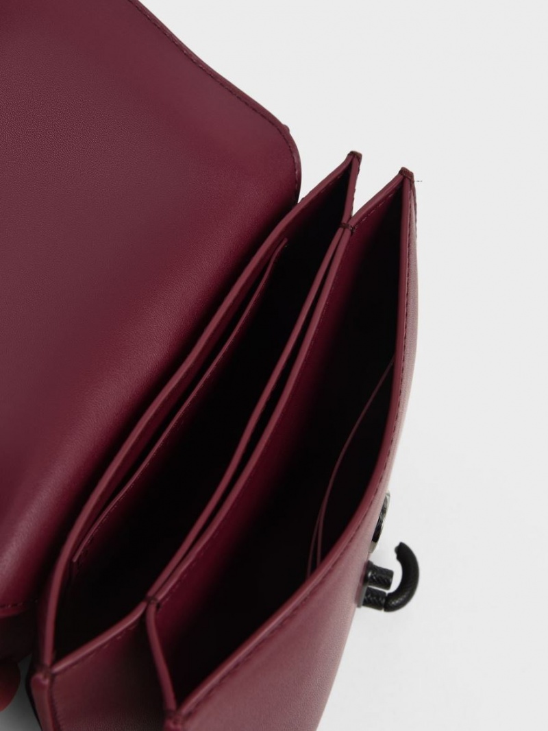 τσάντεσ χιαστί Charles And Keith Metallic Accent Turn-Lock μπορντο | 58132-WDCE