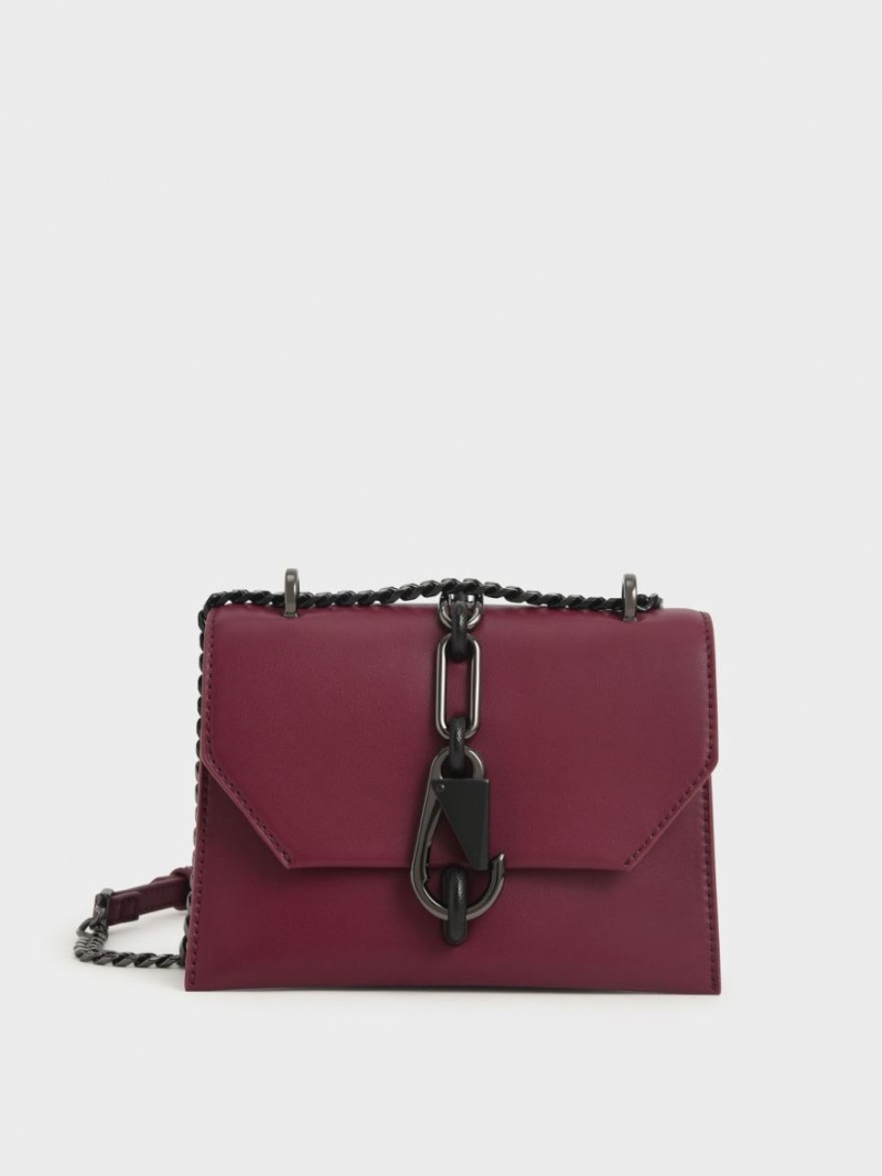 τσάντεσ χιαστί Charles And Keith Metallic Accent Turn-Lock μπορντο | 58132-WDCE
