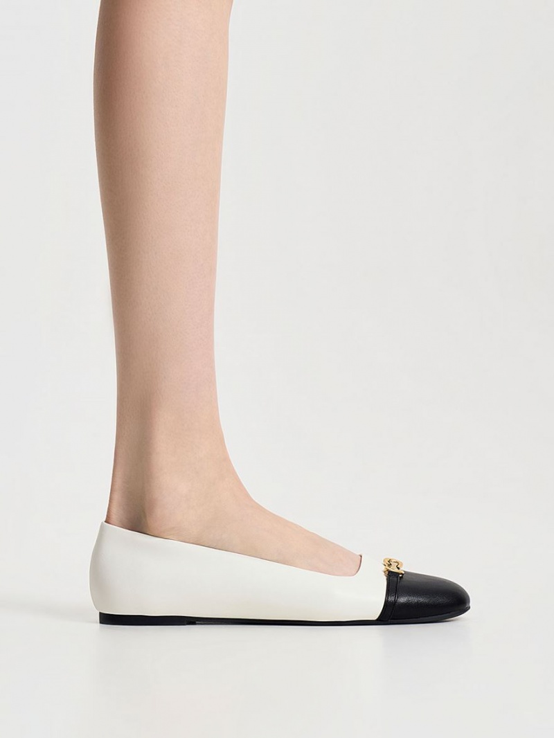 Παπουτσια Μπαλαρινεσ Charles And Keith Metallic Accent Two-Tone ασπρα | 84965-NKZQ