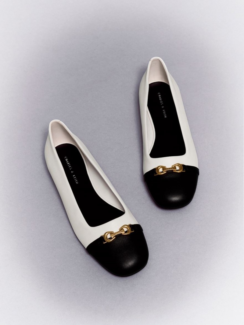 Παπουτσια Μπαλαρινεσ Charles And Keith Metallic Accent Two-Tone ασπρα | 84965-NKZQ