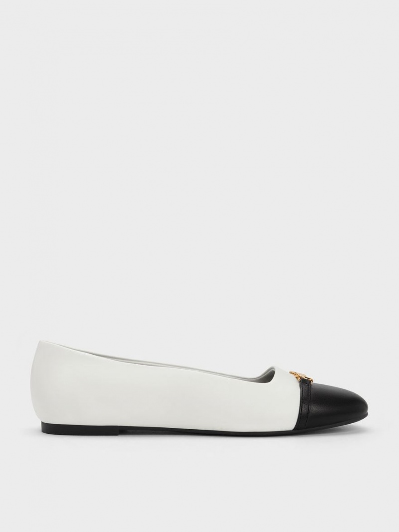 Παπουτσια Μπαλαρινεσ Charles And Keith Metallic Accent Two-Tone ασπρα | 84965-NKZQ