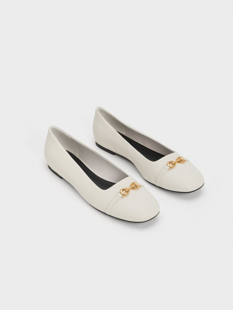 Παπουτσια Μπαλαρινεσ Charles And Keith Metallic Accent ασπρα | 16425-BTMW